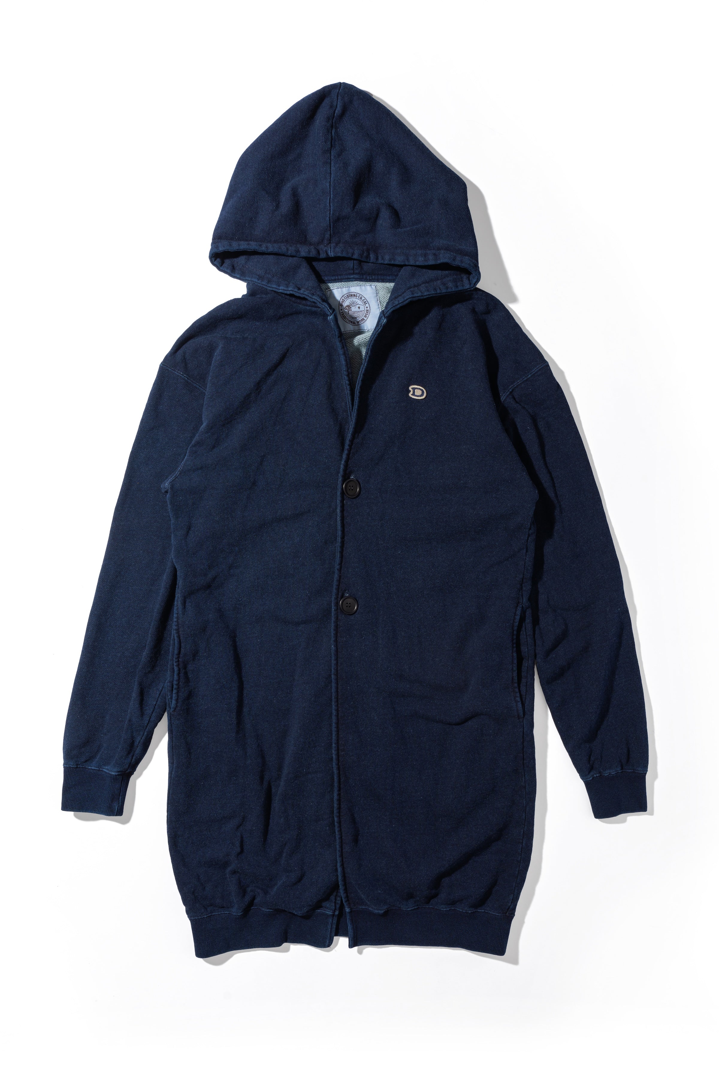 KNIT DENIM LONG HOODIE w/Dino Small Patch - Indigo
