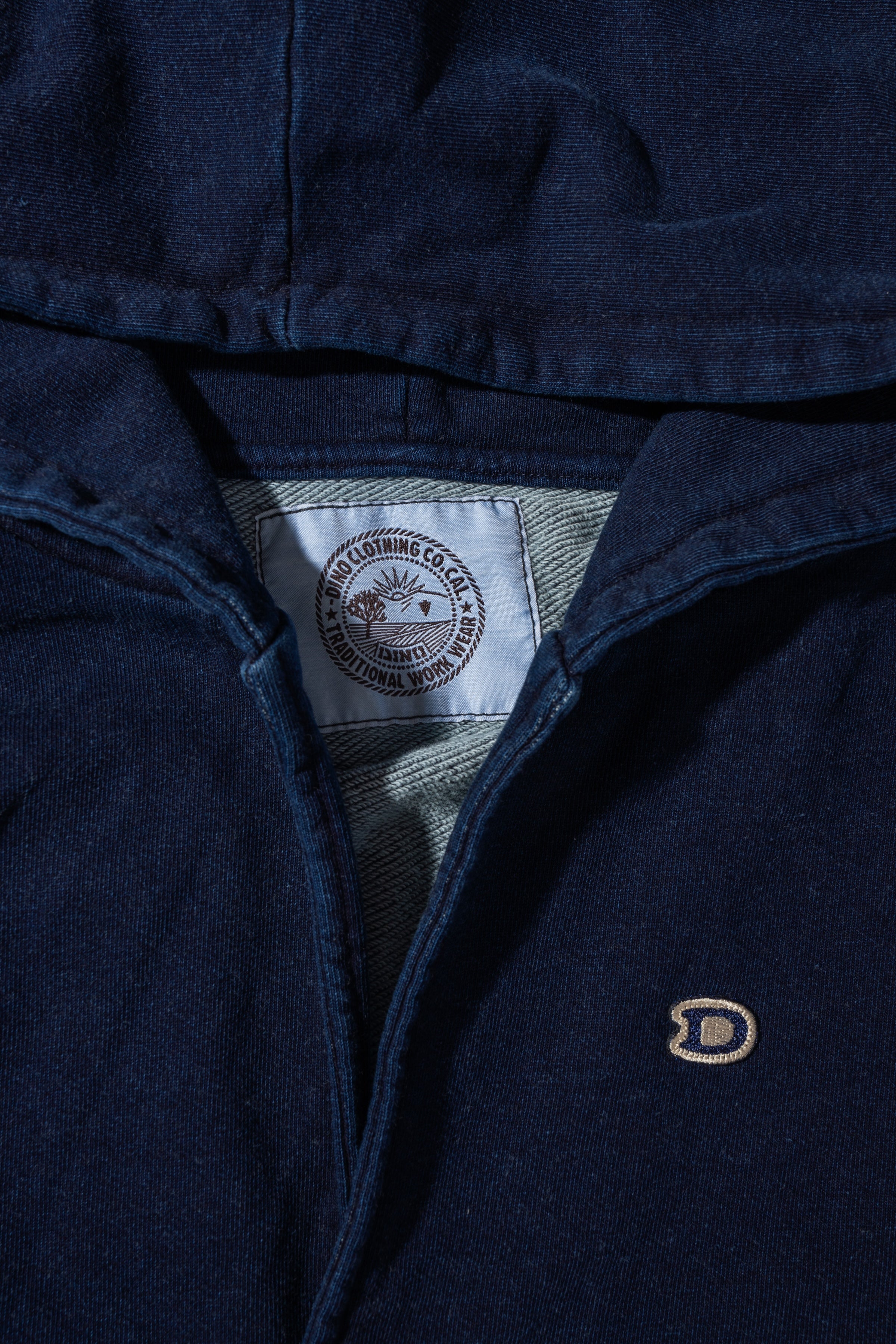 KNIT DENIM LONG HOODIE w/Dino Small Patch - Indigo