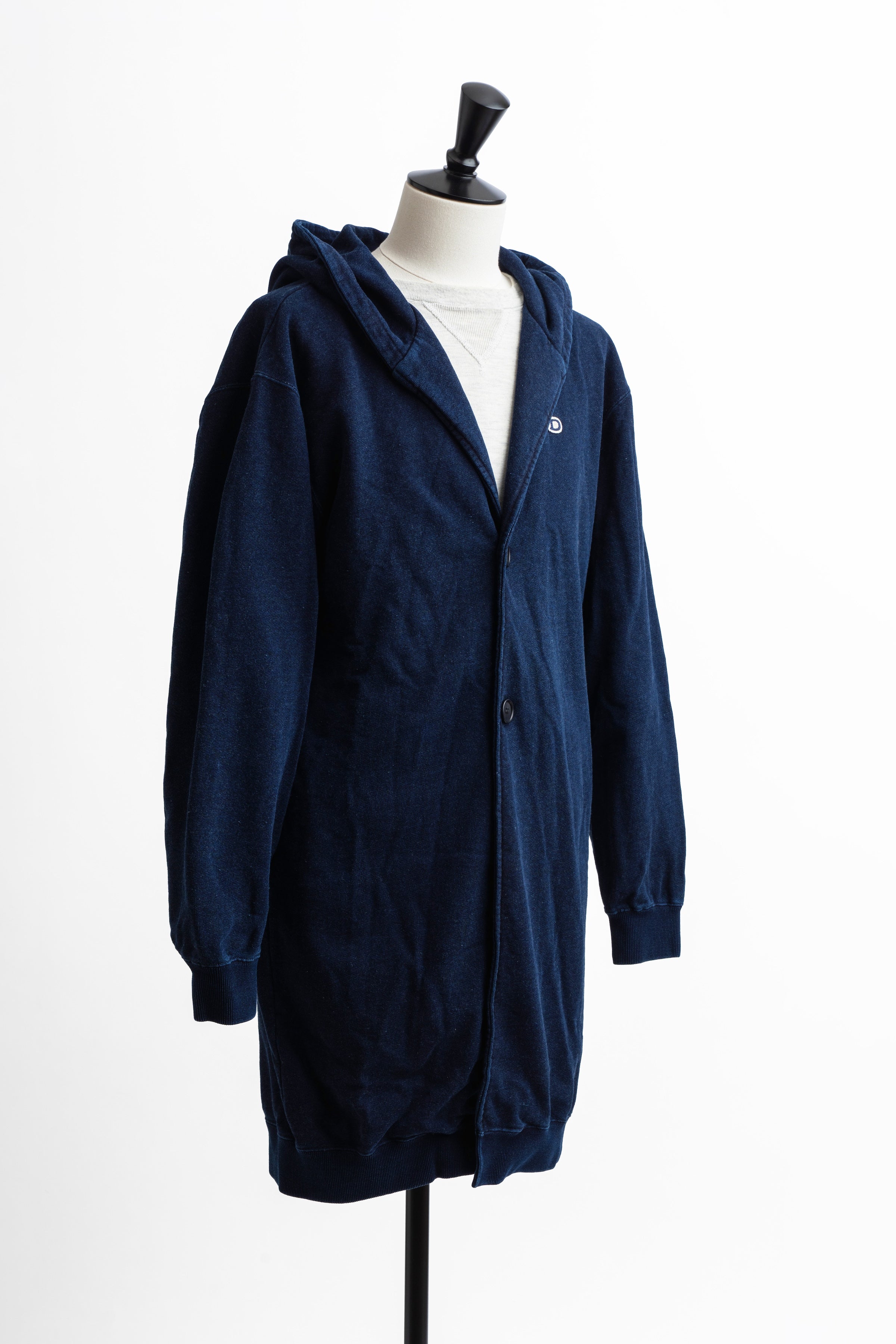 KNIT DENIM LONG HOODIE w/Dino Small Patch - Indigo