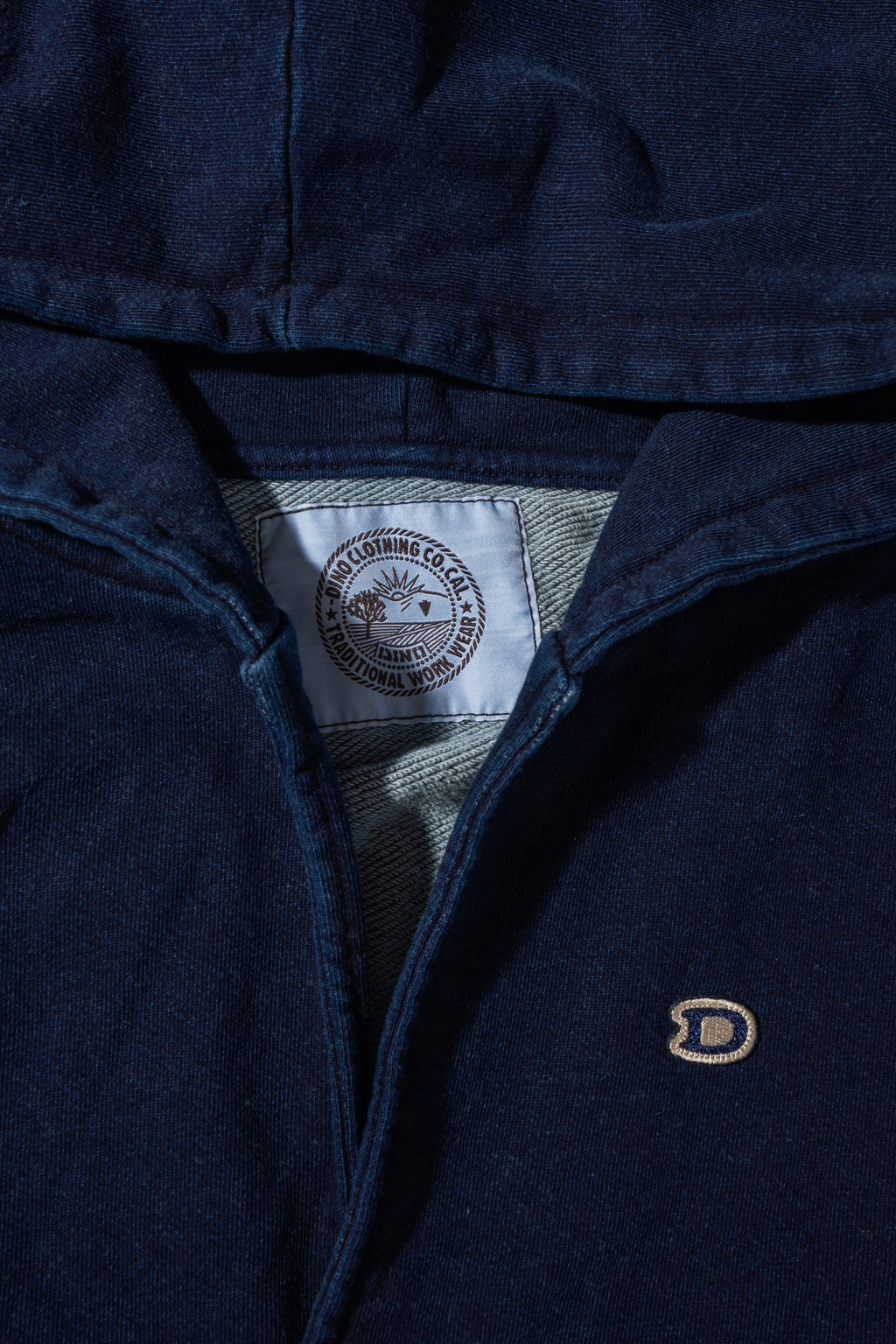 KNIT DENIM LONG HOODIE w/Dino Small Patch - Indigo